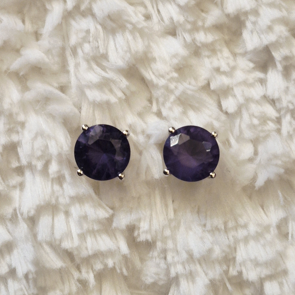 Sterling Silver Round Faceted Amethyst Stud Earrings View 4
